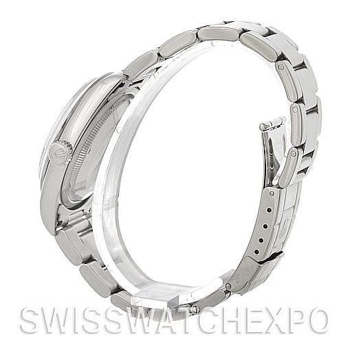 The image shows a side view of a Rolex Explorer 14270 Men's Stainless Steel Black Dial 14270 Men's Stainless Steel Black Dial watch, focusing on its bracelet and side profile, including the crown.