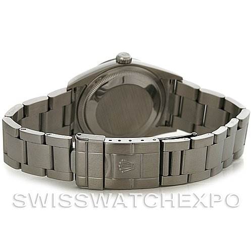 The image shows the back and bracelet of a Rolex Explorer 114270BKAO Men's Stainless Steel Black Dial 114270BKAO Men's Stainless Steel Black Dial watch from a rear angle.