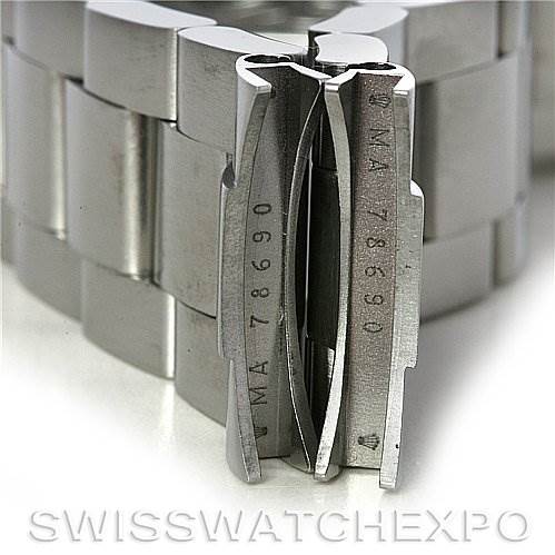 This image shows the clasp and bracelet links of a Rolex Explorer 114270BKAO Men's Stainless Steel Black Dial 114270BKAO Men's Stainless Steel Black Dial watch, viewed from the side.