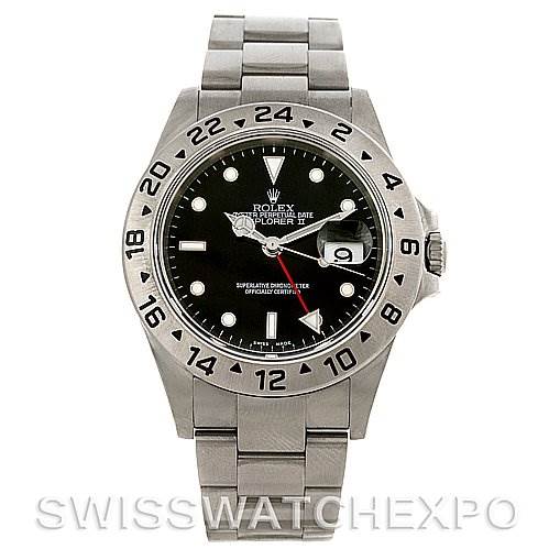 The image shows a Rolex Explorer 16570 Men's Stainless Steel Black Dial 16570 Men's Stainless Steel Black Dial watch from a front view, displaying its face, bezel, bracelet, and crown.