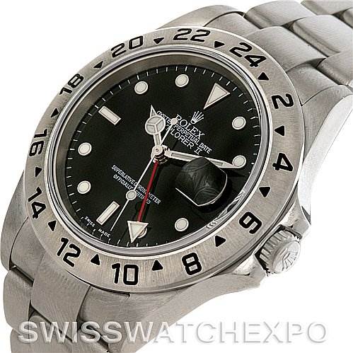 This Rolex Explorer 16570 Men's Stainless Steel Black Dial 16570 Men's Stainless Steel Black Dial watch is shown at a three-quarter angle, highlighting the face, bezel, crown, and part of the bracelet.