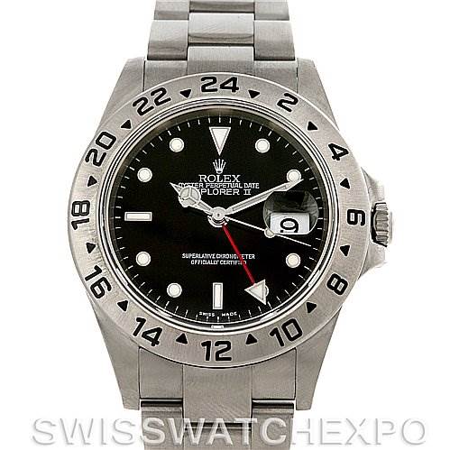 The image shows a front view of the Rolex Explorer 16570 Men's Stainless Steel Black Dial 16570 Men's Stainless Steel Black Dial watch, displaying the dial, hands, bezel, bracelet, and crown.