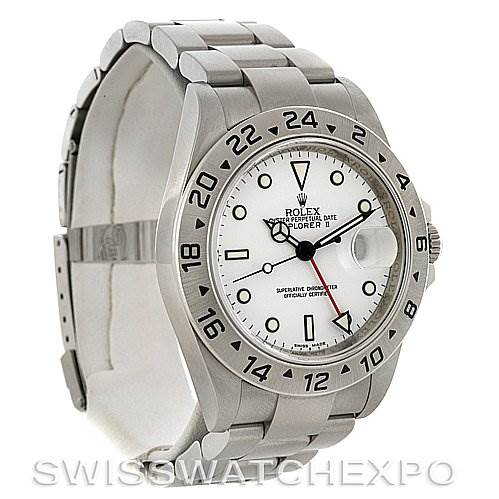 This image shows a Rolex Explorer 16570 Men's Stainless Steel White Dial 16570 Men's Stainless Steel White Dial watch at a three-quarter angle, highlighting the bezel, dial, and bracelet.