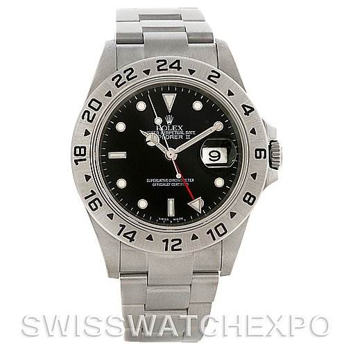 The image shows the full front view of a Rolex Explorer 16570 Men's Stainless Steel Black Dial 16570 Men's Stainless Steel Black Dial watch, including the face, bezel, and bracelet.