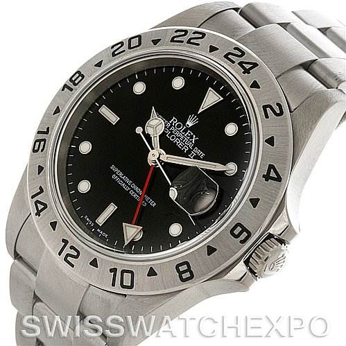 The image shows a Rolex Explorer 16570 Men's Stainless Steel Black Dial 16570 Men's Stainless Steel Black Dial watch from an angled perspective, displaying its dial, bezel, crown, and part of the metal bracelet.