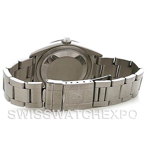 The image shows the back case and metal bracelet of a Rolex Explorer 114270 Men's Stainless Steel Black Dial 114270 Men's Stainless Steel Black Dial model.