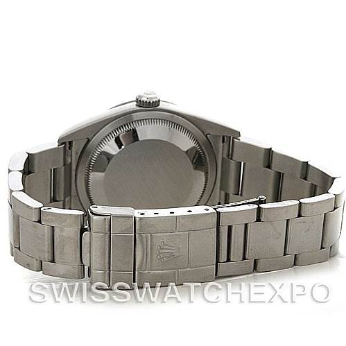 This image shows the back case and bracelet of a Rolex Explorer 114270 Men's Stainless Steel Black Dial 114270 Men's Stainless Steel Black Dial watch, including its clasp and links.