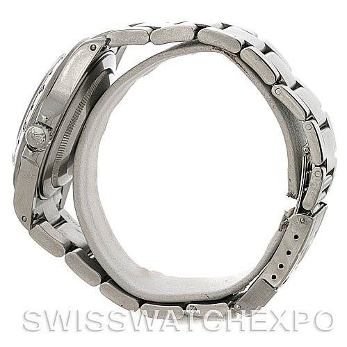 This image shows a side view of the Rolex Explorer 16570 Men
s Stainless Steel White Dial 16570 Men
s Stainless Steel White Dial watch, focusing on the bracelet and case profile.