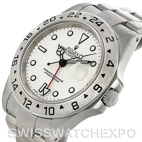 This image shows a Rolex Explorer 16570 Men
s Stainless Steel White Dial 16570 Men
s Stainless Steel White Dial watch at a three-quarter angle, highlighting the face, bezel, crown, and bracelet.