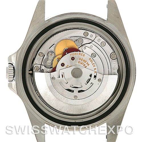The image shows the back of a Rolex Explorer 16570 Men
s Stainless Steel White Dial 16570 Men
s Stainless Steel White Dial model watch, revealing its internal mechanical movement.