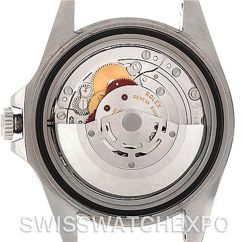 This image shows the case back removed, revealing the movement of the Rolex Explorer 16570 Men's Stainless Steel White Dial 16570 Men's Stainless Steel White Dial watch.