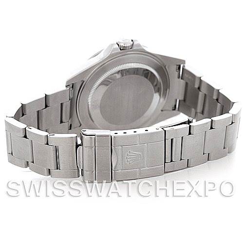 The image shows the back case and bracelet of a Rolex Explorer 16570 Men's Stainless Steel White Dial 16570 Men's Stainless Steel White Dial watch viewed from the rear.