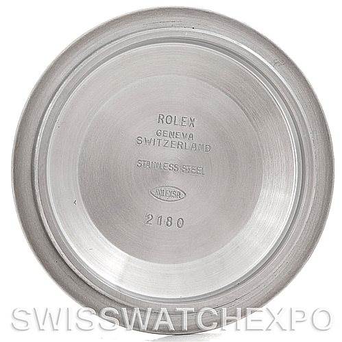 The image shows the inner back case of a Rolex Explorer 16570 Men's Stainless Steel White Dial 16570 Men's Stainless Steel White Dial watch, displaying branding and material details.