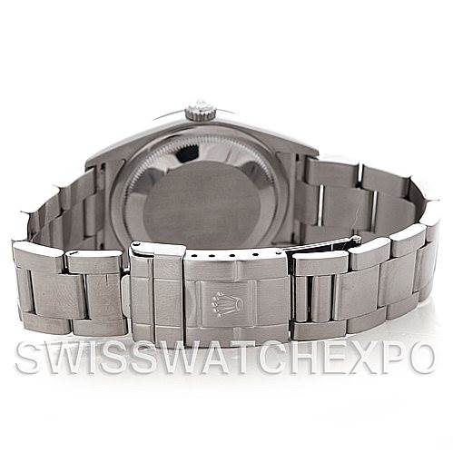 The image shows the back and bracelet of a Rolex Explorer 114270 Men's Stainless Steel Black Dial 114270 Men's Stainless Steel Black Dial watch, highlighting the clasp and case back.