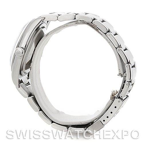 The image shows a side view of the Rolex Explorer 114270 Men's Stainless Steel Black Dial 114270 Men's Stainless Steel Black Dial watch, highlighting the bracelet and case with the crown visible.