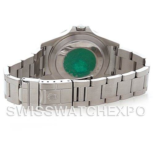This image shows the back case and bracelet clasp of a Rolex Explorer 16570 Men's Stainless Steel White Dial 16570 Men's Stainless Steel White Dial watch.