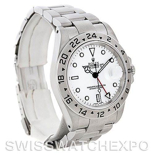 The image shows a Rolex Explorer 16570 Men's Stainless Steel White Dial 16570 Men's Stainless Steel White Dial watch at a three-quarter angle, highlighting the bezel, dial, bracelet, and clasp.