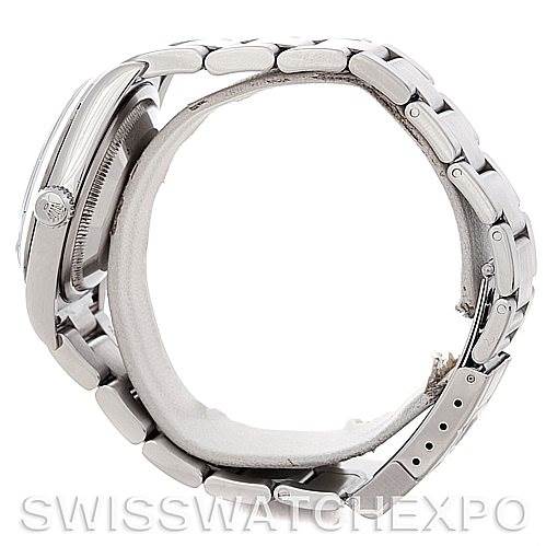 The image shows a side view of the Rolex Explorer 114270 Men's Stainless Steel Black Dial 114270 Men's Stainless Steel Black Dial watch, highlighting the bracelet and case.