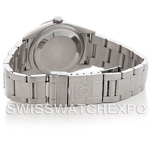This image shows the back view of a Rolex Explorer 114270 Men's Stainless Steel Black Dial 114270 Men's Stainless Steel Black Dial watch, highlighting the bracelet, clasp, and case back.