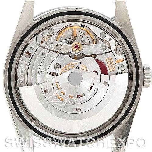 The image shows the internal mechanism of a Rolex Explorer 114270 Men's Stainless Steel Black Dial 114270 Men's Stainless Steel Black Dial watch, viewed from the back with the case removed.