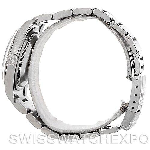 The image shows a side view of a Rolex Explorer 114270 Men's Stainless Steel Black Dial 114270 Men's Stainless Steel Black Dial model watch, highlighting the bracelet and profile of the case.