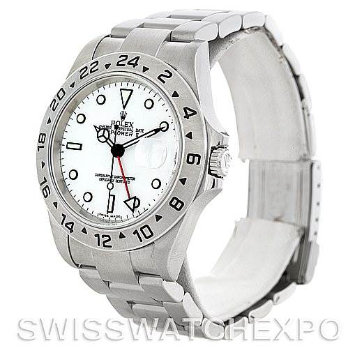 The image displays a Rolex Explorer 16570 Men's Stainless Steel White Dial 16570 Men's Stainless Steel White Dial watch at a three-quarter angle, showing the face, bezel, case, and bracelet.