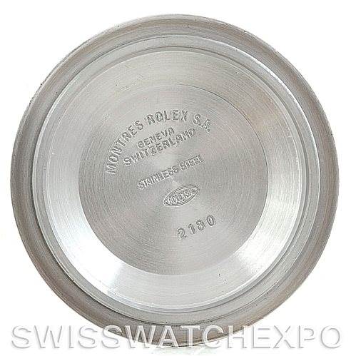 This image shows the inside case back of a Rolex Explorer 16570 Men's Stainless Steel White Dial 16570 Men's Stainless Steel White Dial watch, displaying engravings with brand and model details.