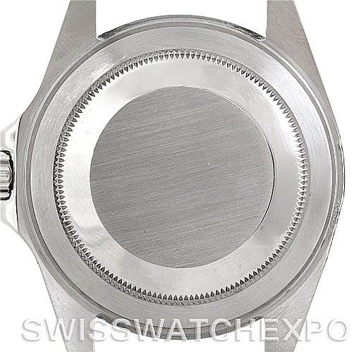 This image shows the back casing and part of the crown of a Rolex Explorer 16570 Men's Stainless Steel White Dial 16570 Men's Stainless Steel White Dial watch.
