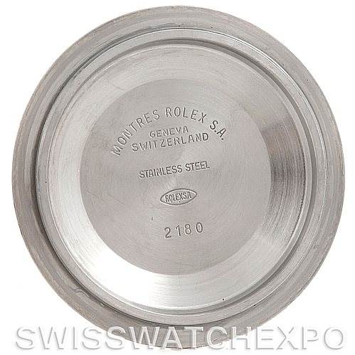 This image shows the inside case back of a Rolex Explorer 16570 Men's Stainless Steel Black Dial 16570 Men's Stainless Steel Black Dial watch, highlighting the brand and model details.