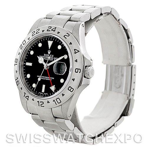 The image shows a Rolex Explorer 16570 Men's Stainless Steel Black Dial 16570 Men's Stainless Steel Black Dial watch at an angled view, highlighting the bezel, dial, and stainless steel bracelet.