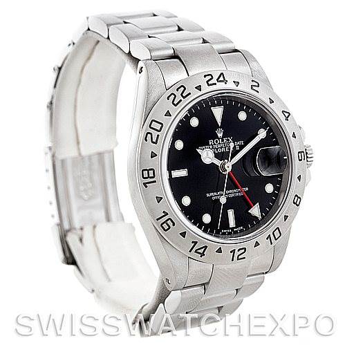 The image shows a Rolex Explorer 16570 Men's Stainless Steel Black Dial 16570 Men's Stainless Steel Black Dial model watch at a slight angle, displaying its dial, bezel, case, bracelet, and clasp.