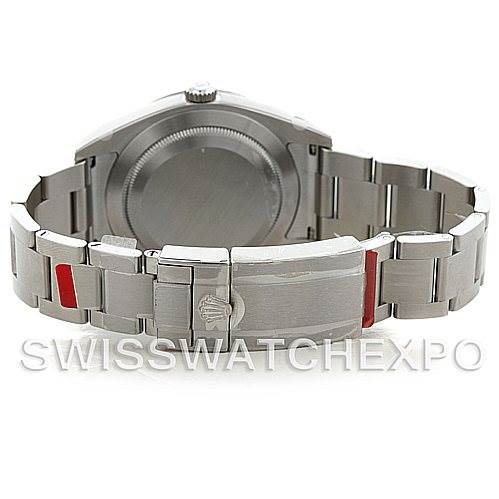 This image shows the back of the Rolex Explorer 214270 Men
s Stainless Steel Black Dial 214270 Men
s Stainless Steel Black Dial model watch, including the case back and the bracelet clasp.