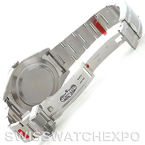 The image shows the back case and open bracelet of a Rolex Explorer 214270 Men
s Stainless Steel Black Dial 214270 Men
s Stainless Steel Black Dial watch at an angled view.