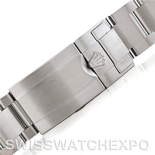 This image shows the clasp and part of the stainless steel bracelet of a Rolex Explorer 114270 Men's Stainless Steel Black Dial 114270 Men's Stainless Steel Black Dial watch.
