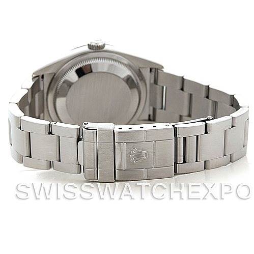 The image shows the back view of a Rolex Explorer 114270 Men's Stainless Steel Black Dial 114270 Men's Stainless Steel Black Dial watch, highlighting the bracelet and clasp.