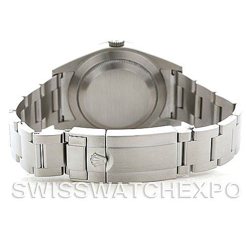 This image shows the back case and bracelet of a Rolex Explorer 214270 Men's Stainless Steel Black Dial 214270 Men's Stainless Steel Black Dial watch.