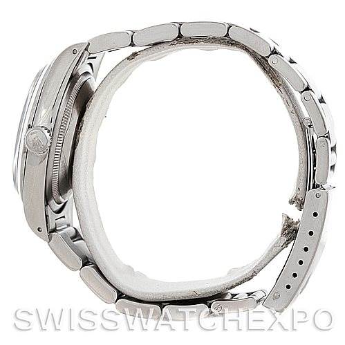 The image shows a side view of a Rolex Explorer 14270 Men's Stainless Steel Black Dial 14270 Men's Stainless Steel Black Dial watch, highlighting its bracelet and case.