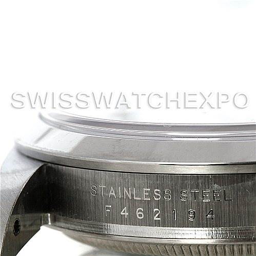The image shows a close-up side view of the case and bezel of a Rolex Explorer 114270 Men's Stainless Steel Black Dial 114270 Men's Stainless Steel Black Dial watch.