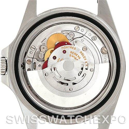 This image shows the internal mechanism of a Rolex Explorer 16570 Men's Stainless Steel White Dial 16570 Men's Stainless Steel White Dial watch, specifically the movement and rotor, viewed from the back with the case back removed.