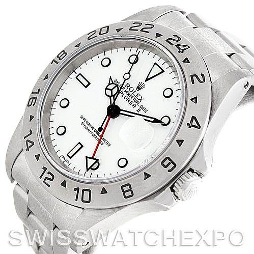 The image shows a Rolex Explorer 16570 Men's Stainless Steel White Dial 16570 Men's Stainless Steel White Dial watch at an angled view, highlighting the face, bezel, and part of the bracelet.