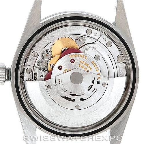 The image shows the internal mechanism and back view of the Rolex Explorer 114270 Men's Stainless Steel Black Dial 114270 Men's Stainless Steel Black Dial watch.