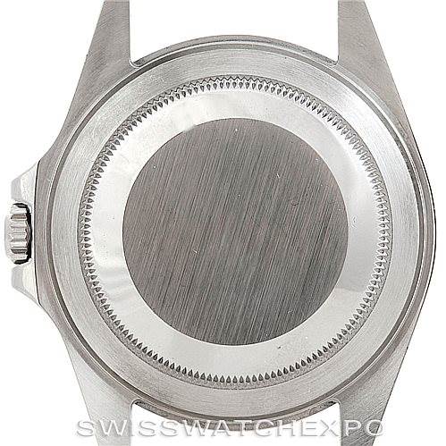 This image shows the back case of a Rolex Explorer 16570 Men's Stainless Steel White Dial 16570 Men's Stainless Steel White Dial watch, highlighting the brushed steel finish and crown.
