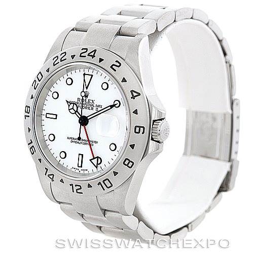 This image features a side and front view of a Rolex Explorer 16570 Men's Stainless Steel White Dial 16570 Men's Stainless Steel White Dial watch, highlighting its bezel, dial, and bracelet.