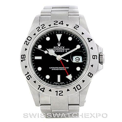 The image shows a Rolex Explorer 16570 Men's Stainless Steel Black Dial 16570 Men's Stainless Steel Black Dial watch from a front angle displaying the face, bezel, and part of the bracelet.