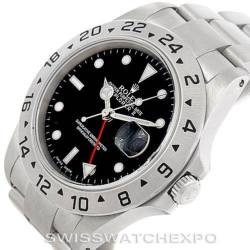 The image shows a side angle of the Rolex Explorer 16570 Men's Stainless Steel Black Dial 16570 Men's Stainless Steel Black Dial watch, highlighting the bezel, dial, crown, and part of the bracelet.