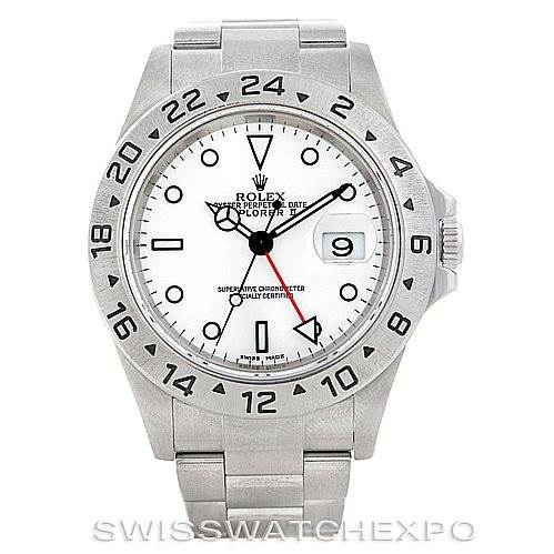 This image shows a Rolex Explorer 16570 Men's Stainless Steel White Dial 16570 Men's Stainless Steel White Dial watch front view, including the bezel, dial, and bracelet.