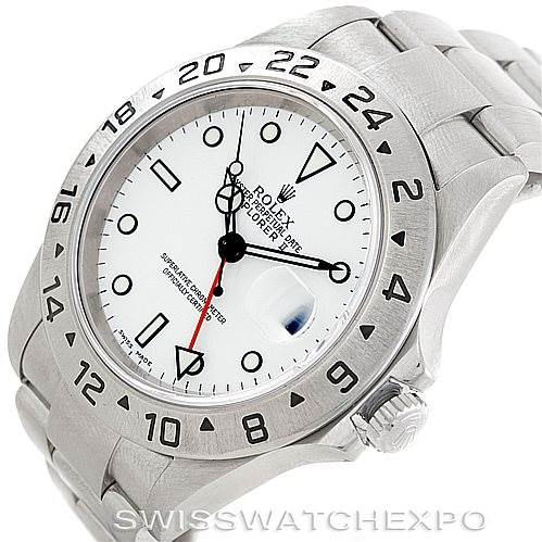 The image shows a Rolex Explorer 16570 Men's Stainless Steel White Dial 16570 Men's Stainless Steel White Dial watch from a front angle, displaying its face, bezel, and part of the bracelet.