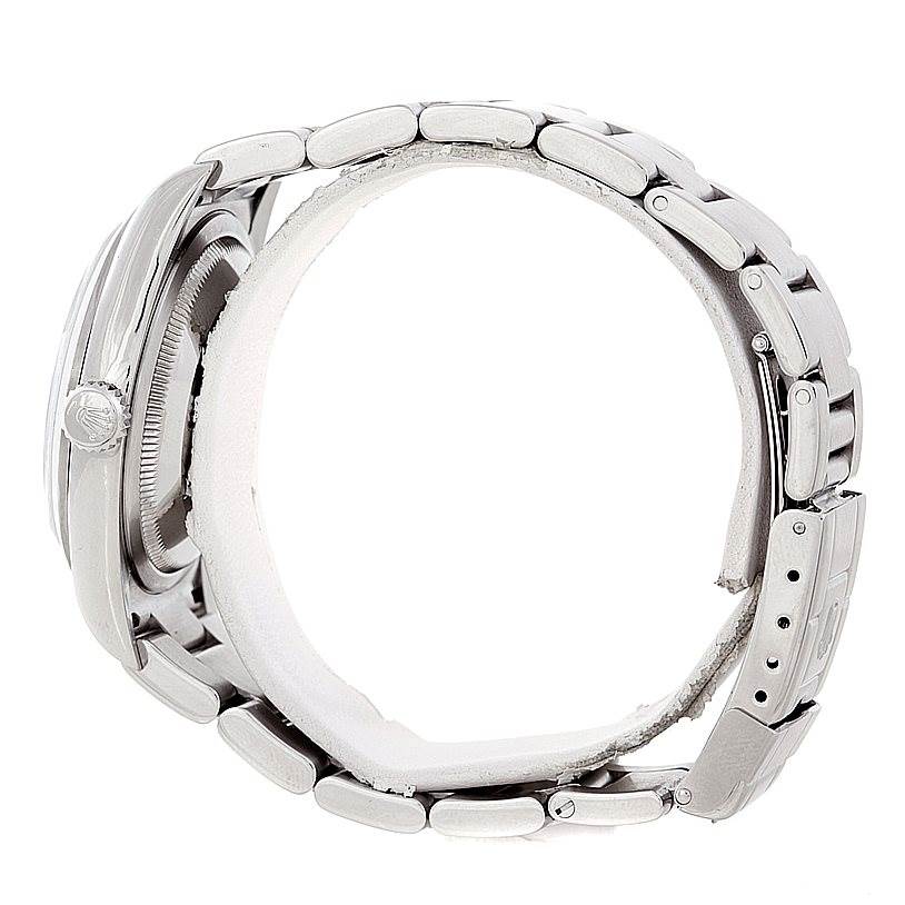 The image shows a side view of the Rolex Explorer 114270 Men's Stainless Steel Black Dial 114270 Men's Stainless Steel Black Dial watch, focusing on the case and bracelet.