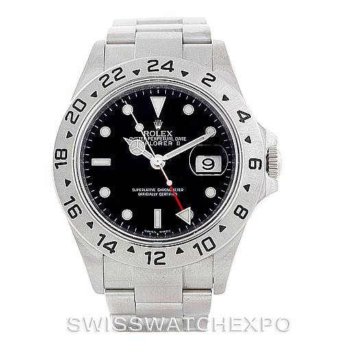 This image shows a front view of a Rolex Explorer 16570 Men's Stainless Steel Black Dial 16570 Men's Stainless Steel Black Dial watch, displaying the dial, bezel, crown, and bracelet.