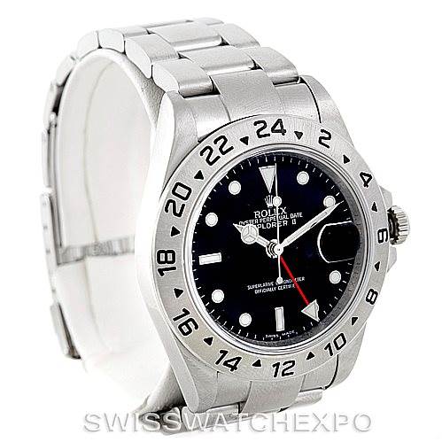 This is a Rolex Explorer 16570 Men's Stainless Steel Black Dial 16570 Men's Stainless Steel Black Dial watch shown at a three-quarter angle, displaying the face, bezel, and part of the bracelet.